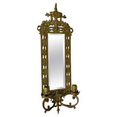 Antique Victorian Wall Mirror With Two Candlesticks, France 1910