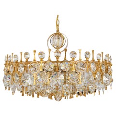 Large Gilt Brass and Crystal Chandelier, by Palwa, Germany, 1970s