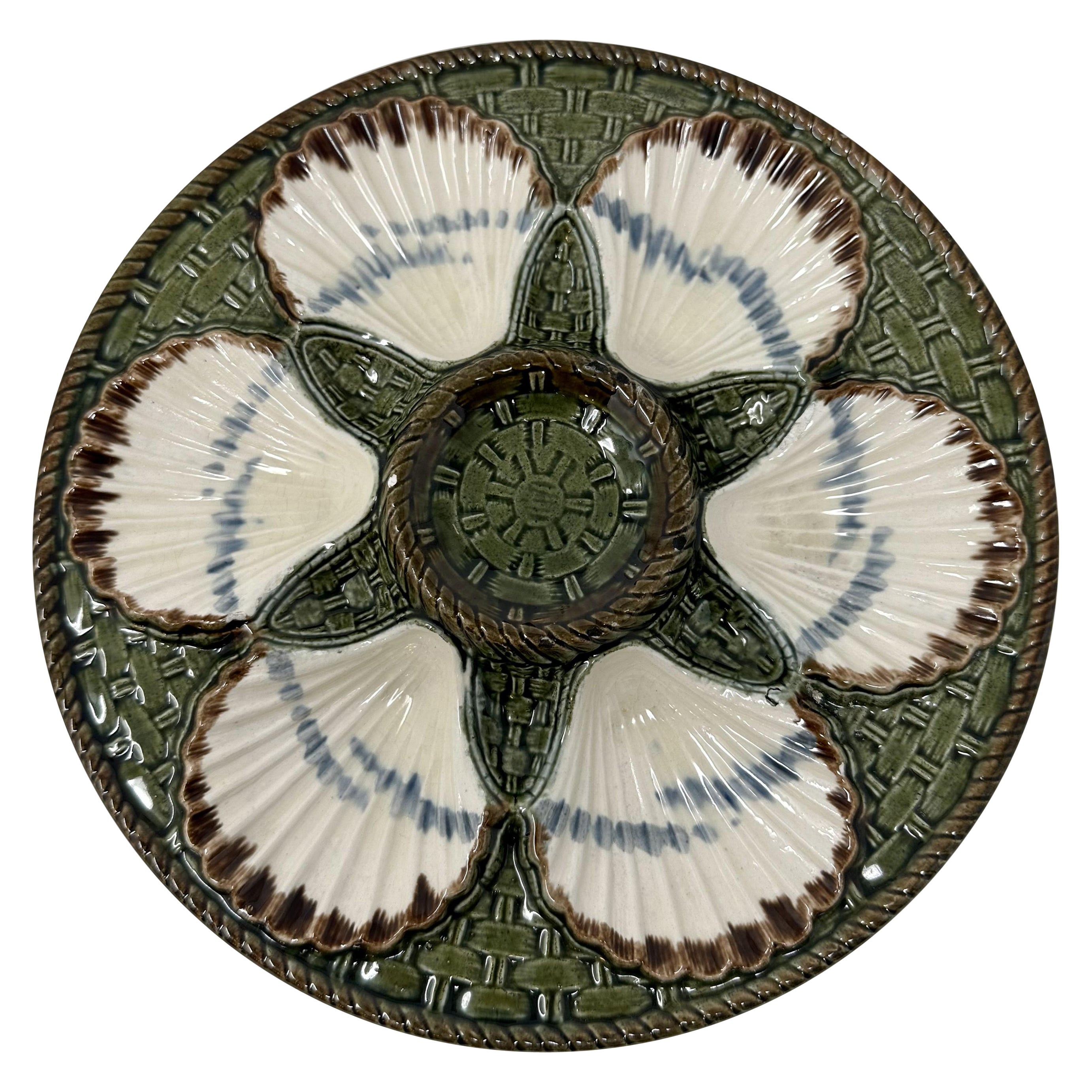 Estate French Faience Porcelain Oyster Plate Signed "Longchamp Co." Circa 1940.