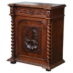 19th Century French Black Forest Carved Oak Barley Twist Jelly Cabinet 