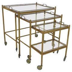 Italian mid-century modern Brass and glass carts with tray, 1960s