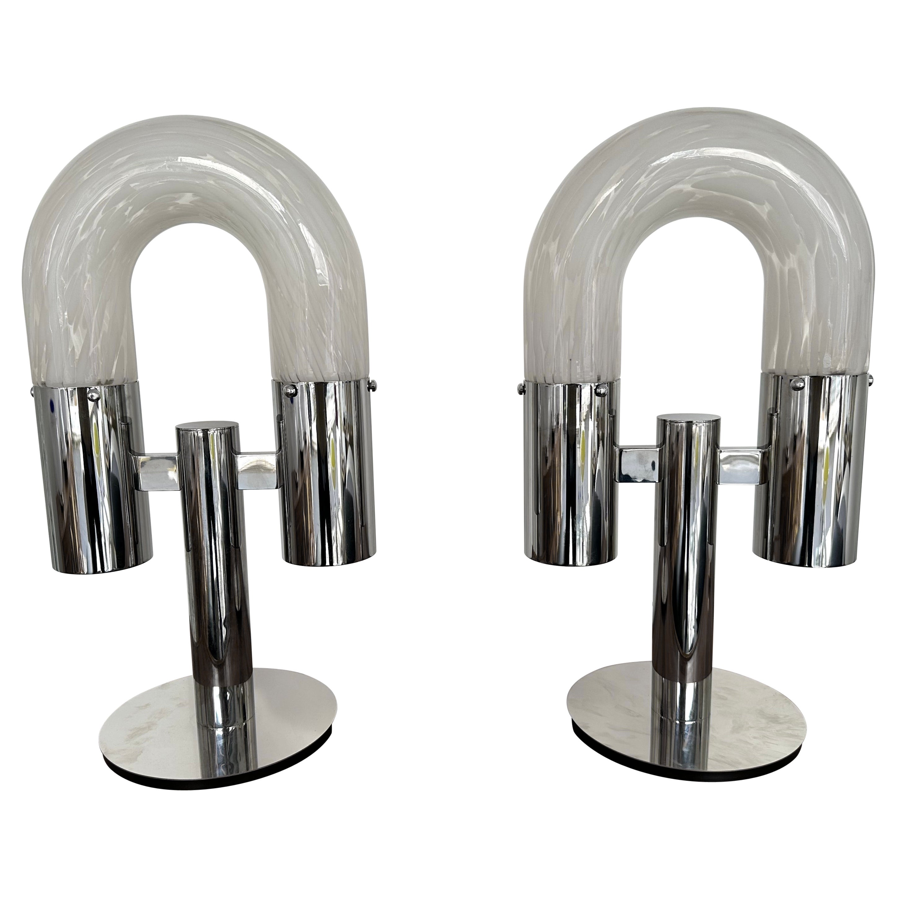 Pair of Metal and Murano Glass Lamps by Aldo Nason for Mazzega, Italy, 1970s For Sale