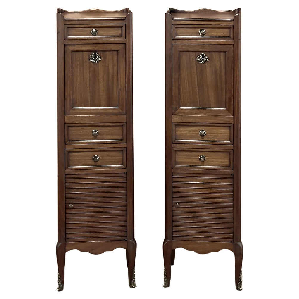 Pair Antique Country French Walnut Petite Secretaries For Sale