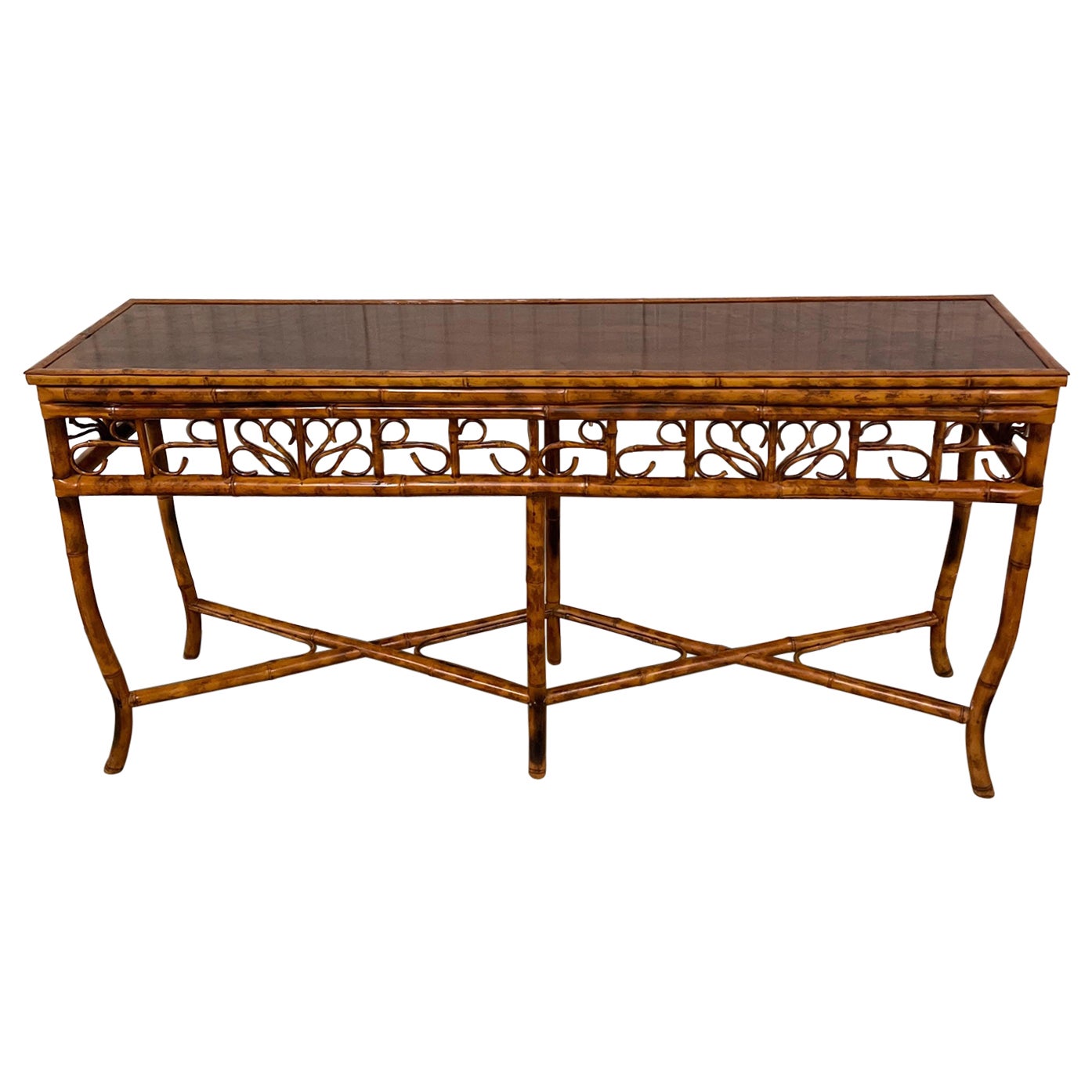 Vintage Burnt Bamboo Brighton Style Console Table For Sale