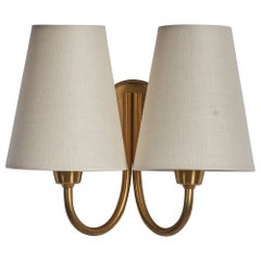 Retro Fog & Mørup, Wall Light, Brass, Fabric, Denmark, 1950s