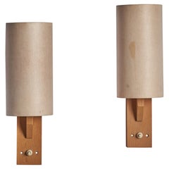 Retro Swedish Designer, Wall Lights, Oak, Paper, Sweden, 1970s