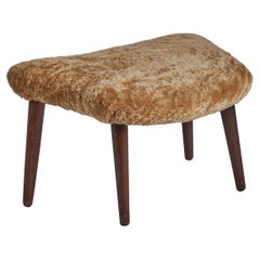 Retro Illum Wikkelsø, Stool, Shearling, Teak, Denmark, 1950s