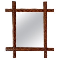 Antique 19th Century Tramp Art Wall Mirror - Rustic Style handcarved, Austria ca. 1880