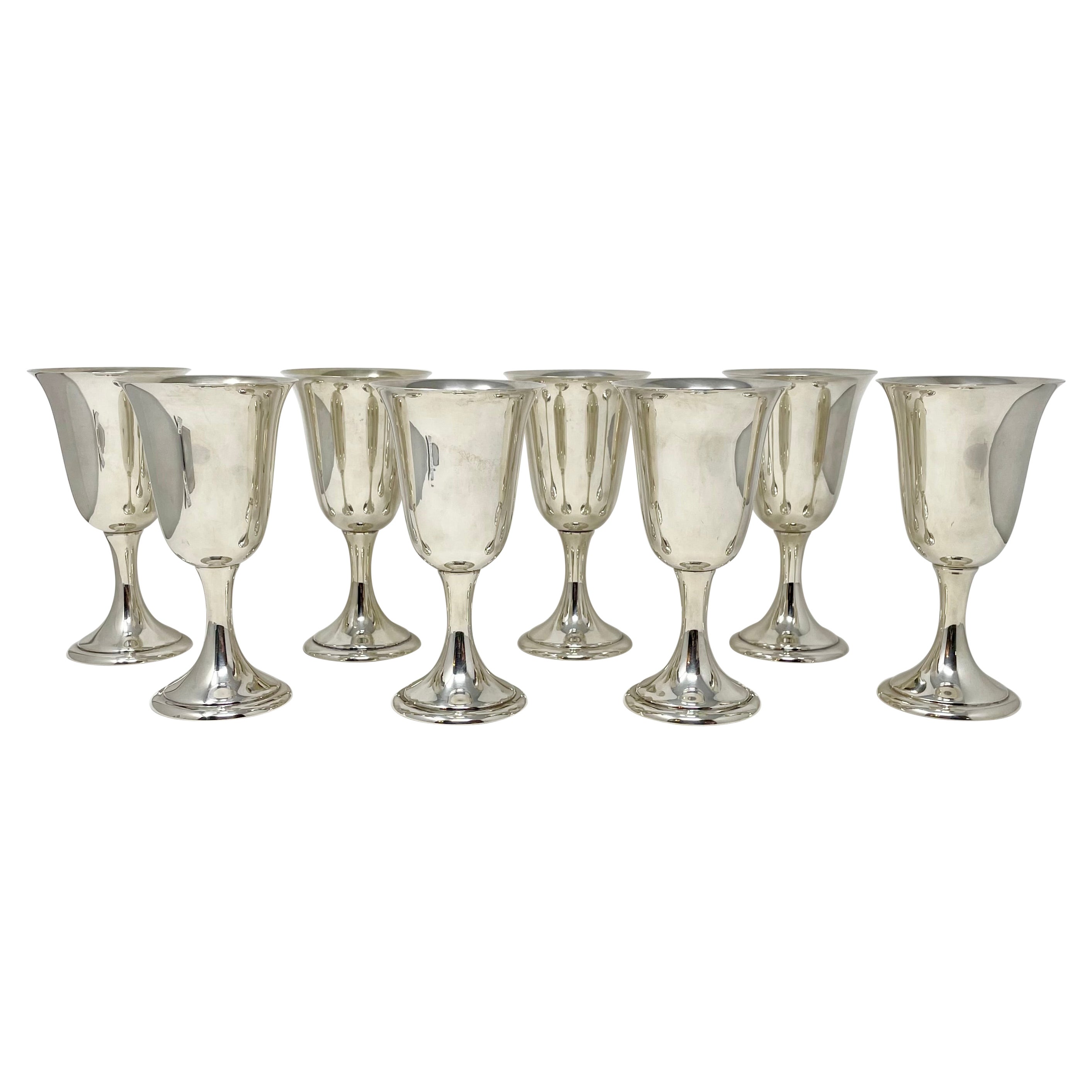Set of 8 Estate Italian Sterling Silver Wine or Water Goblets circa 1950-1960