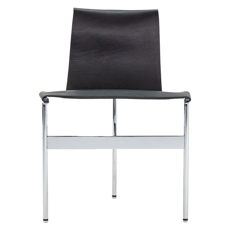 Gratz Industries TG-10 Sling Dining Chair in Black Leather with Chrome Frame For Sale