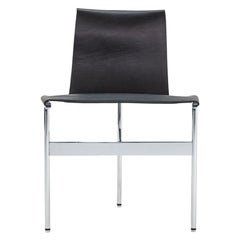 Gratz Industries TG-10 Chaise de salle à manger en cuir noir avec cadre chromé