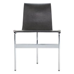 TG-10 Sling Dining Chair in Black Speckled Leather with Chrome Frame