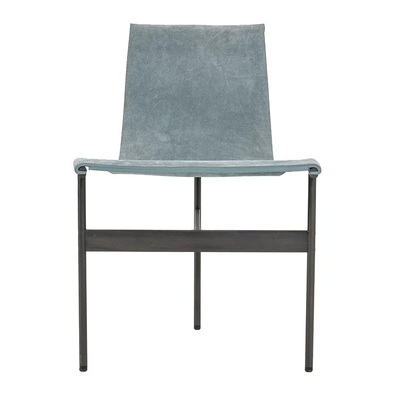 Gratz Industries TG-10 Sling Dining Chair in Blue Suede with Blackened Frame For Sale