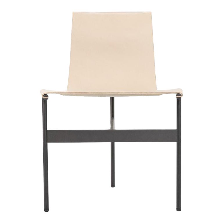 TG-10 Sling Dining Chair in Doral Cream Leather with Blackened Frame For Sale