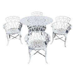 Victorian Style Cast Aluminum Scrolling Heart Back Garden Patio 5 Pc Dining Set