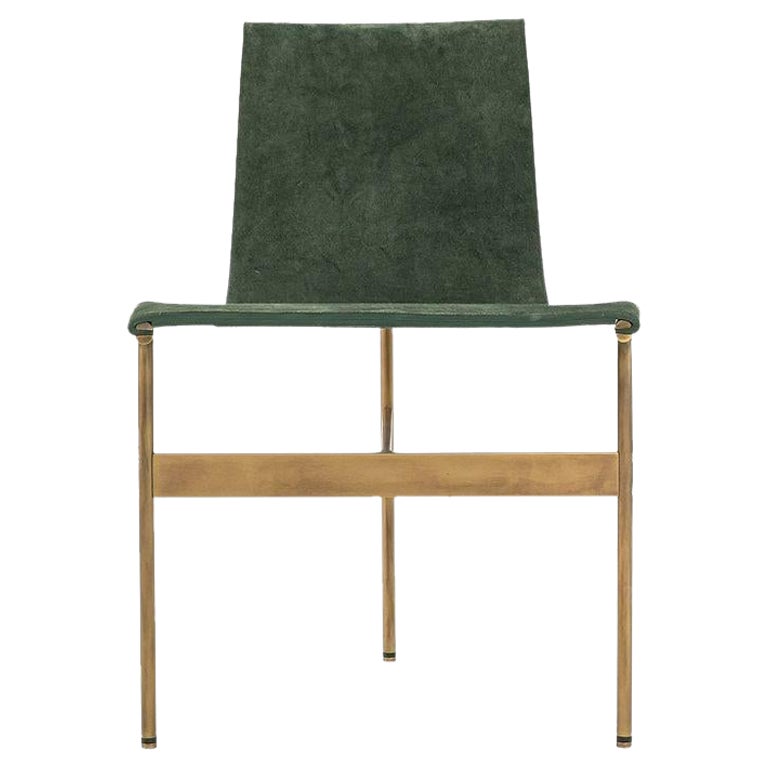 TG-10 Sling Dining Chair in Green Suede with Light Antique Bronze Frame For Sale