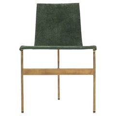 TG-10 Sling Dining Chair in Green Suede with Light Antique Bronze Frame