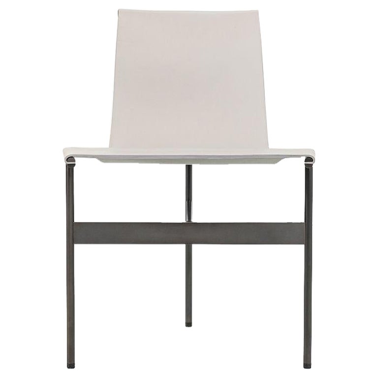 TG-10 Sling Dining Chair in Smoke Grey Leather with Blackened Frame For Sale