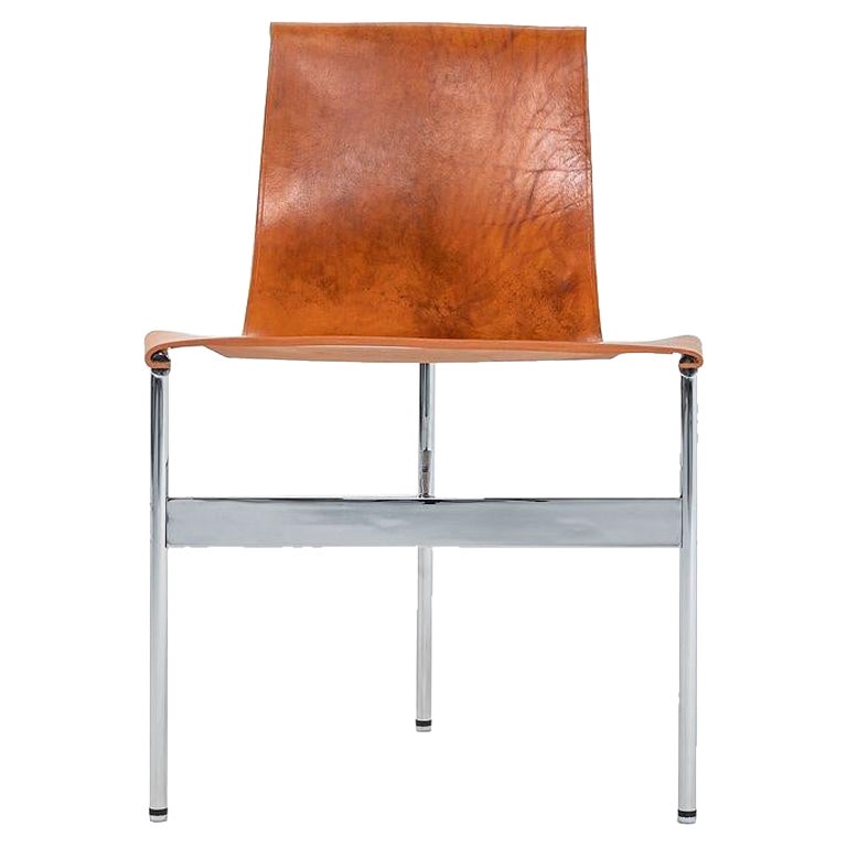 Gratz Industries TG-10 Sling Dining Chair in Tan Leather with Chrome Frame For Sale