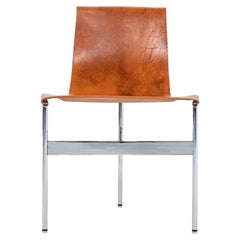 Chaise de salle à manger TG-10 Gratz Industries en cuir brun clair avec cadre chromé