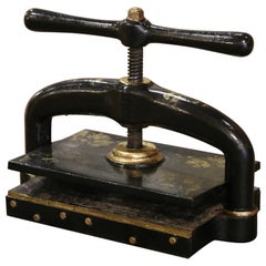 Used 19th Century French Black Painted and Gilt Wrought Iron Book Binding Press 