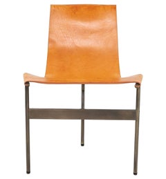 Chaise de salle à manger TG-10 en cuir brun clair avec cadre en bronze ancien moyen
