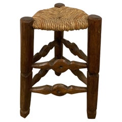 Retro Country French Tripod Stool with Rush Seat