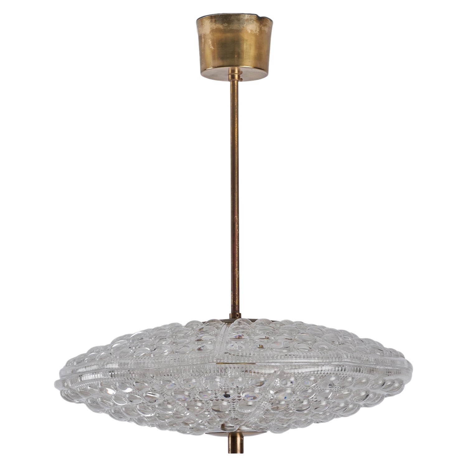 Carl Fagerlund, Pendant Light, Brass, Glass, Sweden, 1940s For Sale