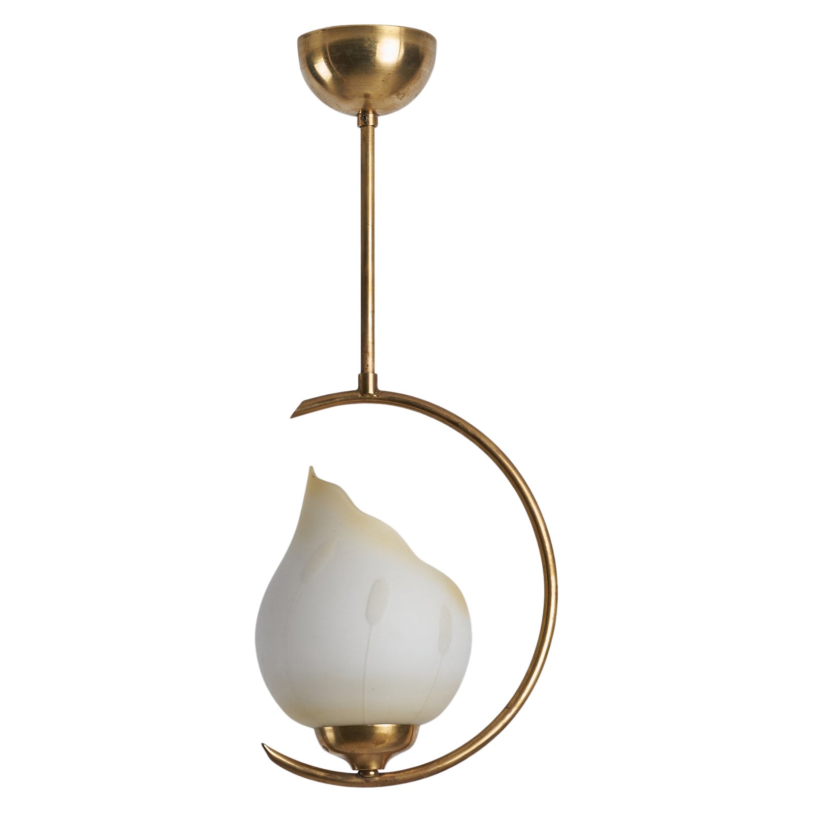 Swedish Designer, Pendant Light, Brass, Glass, Sweden, 1940s