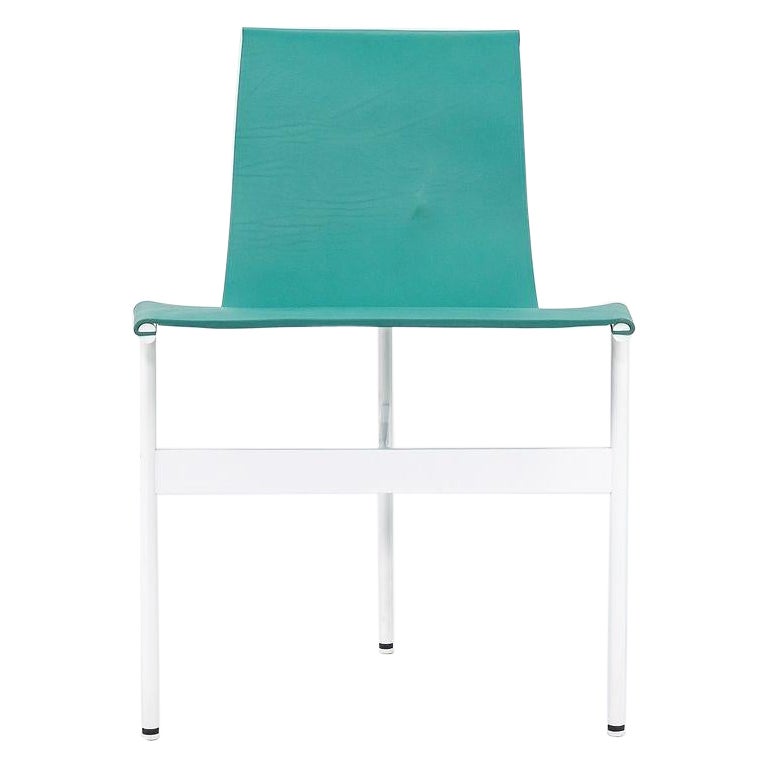 TG-10 Sling Dining Chair in Turquoise Leather with White Powder Coat Frame For Sale