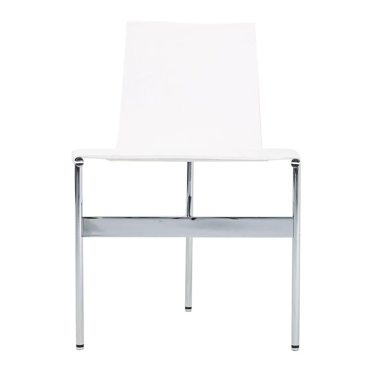 TG-10 Sling Dining Chair in White Leather with Polished Chrome Frame For Sale