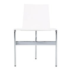 Chaise de salle à manger TG-10 en cuir blanc avec cadre chromé poli