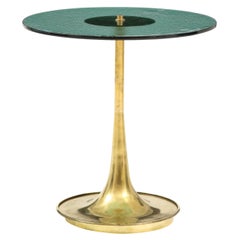 Vintage Round Soft Green Murano Glass and Brass Martini or Side Table, Italy, 24.75"H