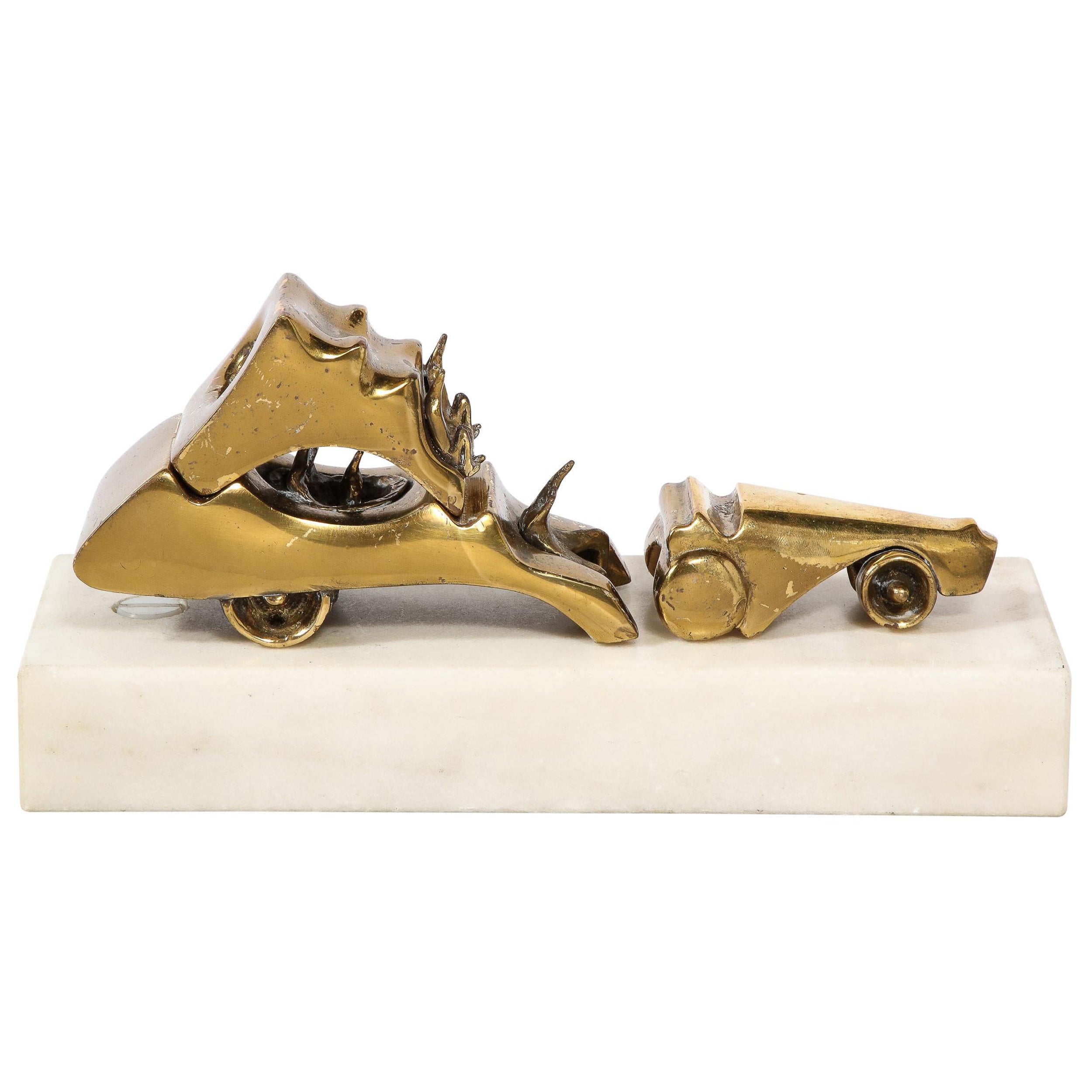 Mid Century Modernist Car Sculpture in Brass on Marble Base by Aharon Bezalel