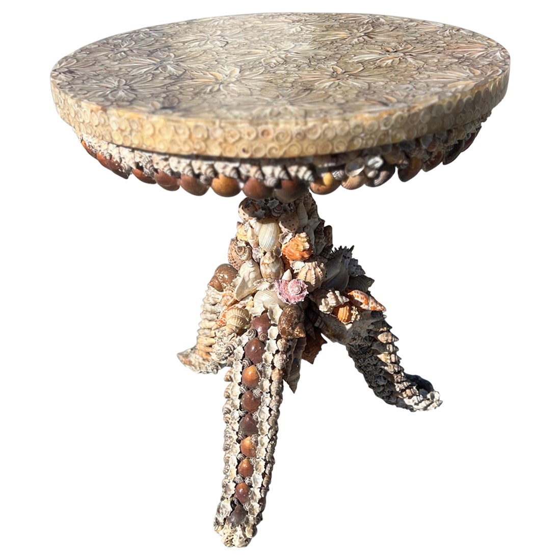 Mid Century Shell Encrusted Grotto Style Coastal Side Table