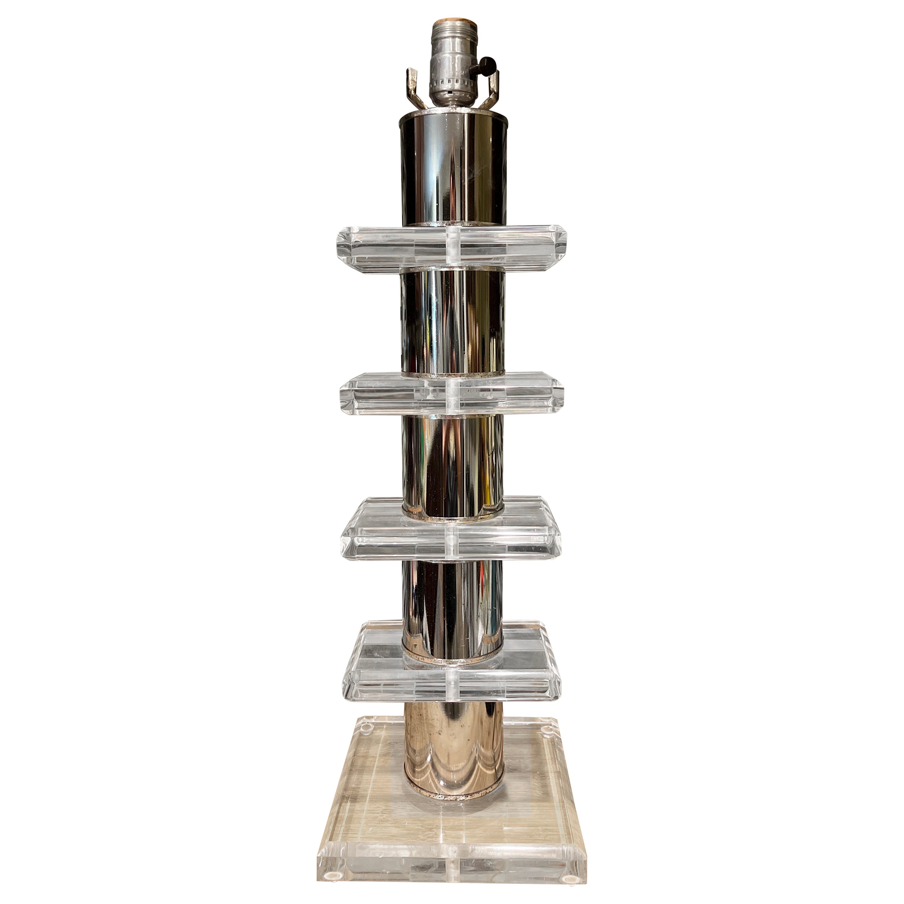 Vintage Mid Century Modern Lucite & Chrome Tiered Table Lamp