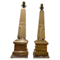 Vintage Brass Obelisk Table Lamps by Marbro, American, 1960s Lucite Bases
