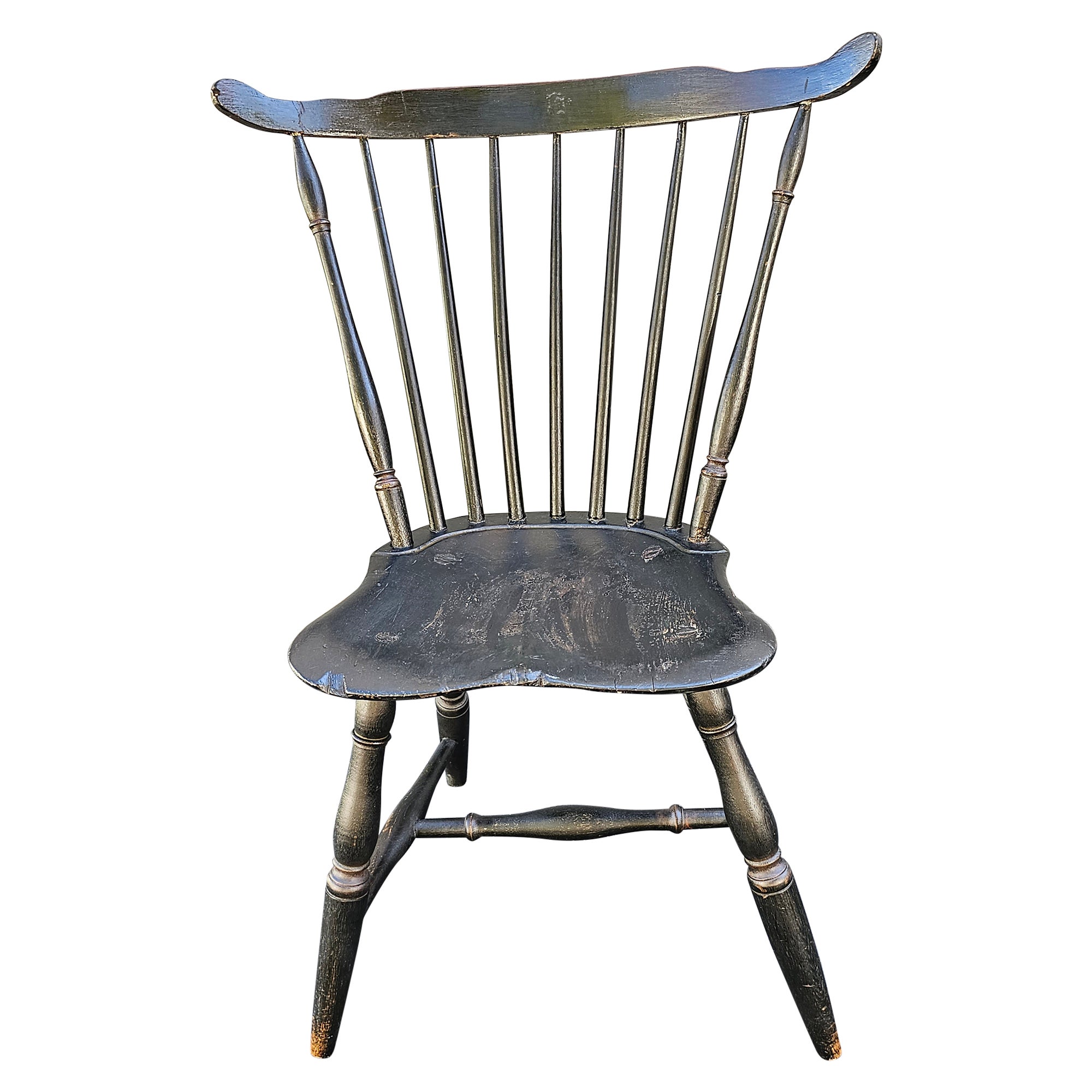 19th Century Early American Ebonized  Saddle Seat and Spindle Back Chair