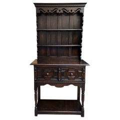 Vintage English Welsh Dresser Sideboard Carved Oak Jacobean Farmhouse Cabinet