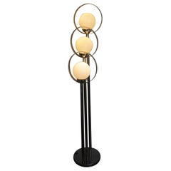 Chrome Floor Lamp With Three Orb Globes And Halos 