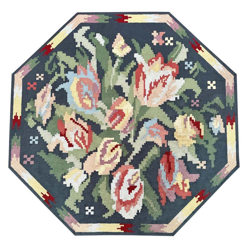 Edward Fields Abstract Cream and Green Area Rug For Sale at 1stDibs