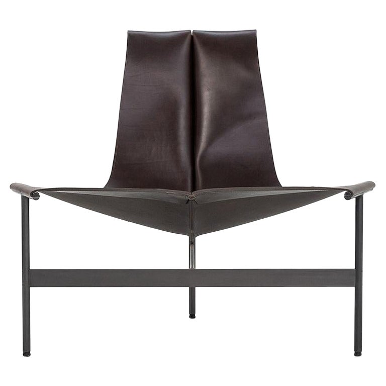 TG-15 Lounge Chair & TG-19 Ottoman Set in Dark Brown Leather w/ Blackened Frames For Sale