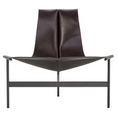 TG-15 Lounge Chair & TG-19 Ottoman Set aus dunkelbraunem Leder mit geschwärztem Rahmen
