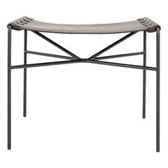 Pouf Gratz Industries TG-19 in pelle marrone scuro con cornice annerita
