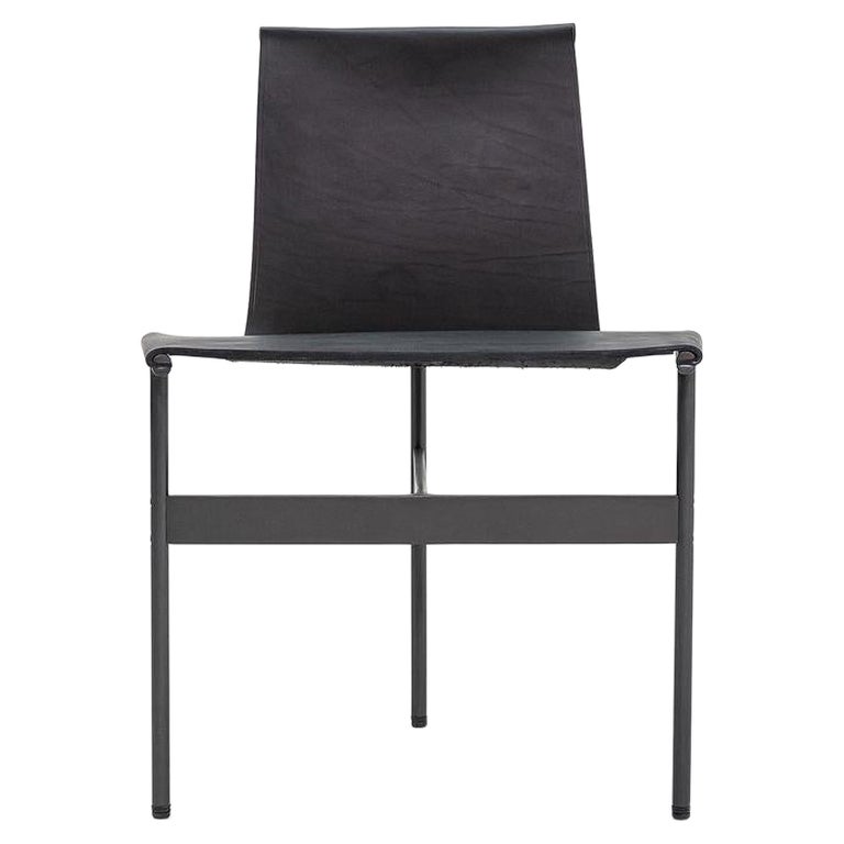 TG-10 Sling Dining Chairs in Black Leather with Blackened Frame For Sale