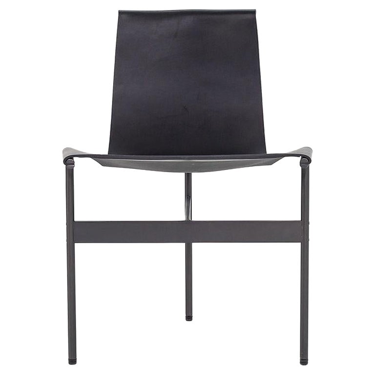 TG-10 Sling Dining Chair in Black Leather with Blackened Frame Laverne For Sale