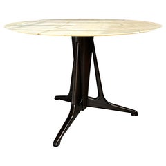Tavolo rotondo attribuito a Ico Parisi 1950, piano in marmo base in legno mogano