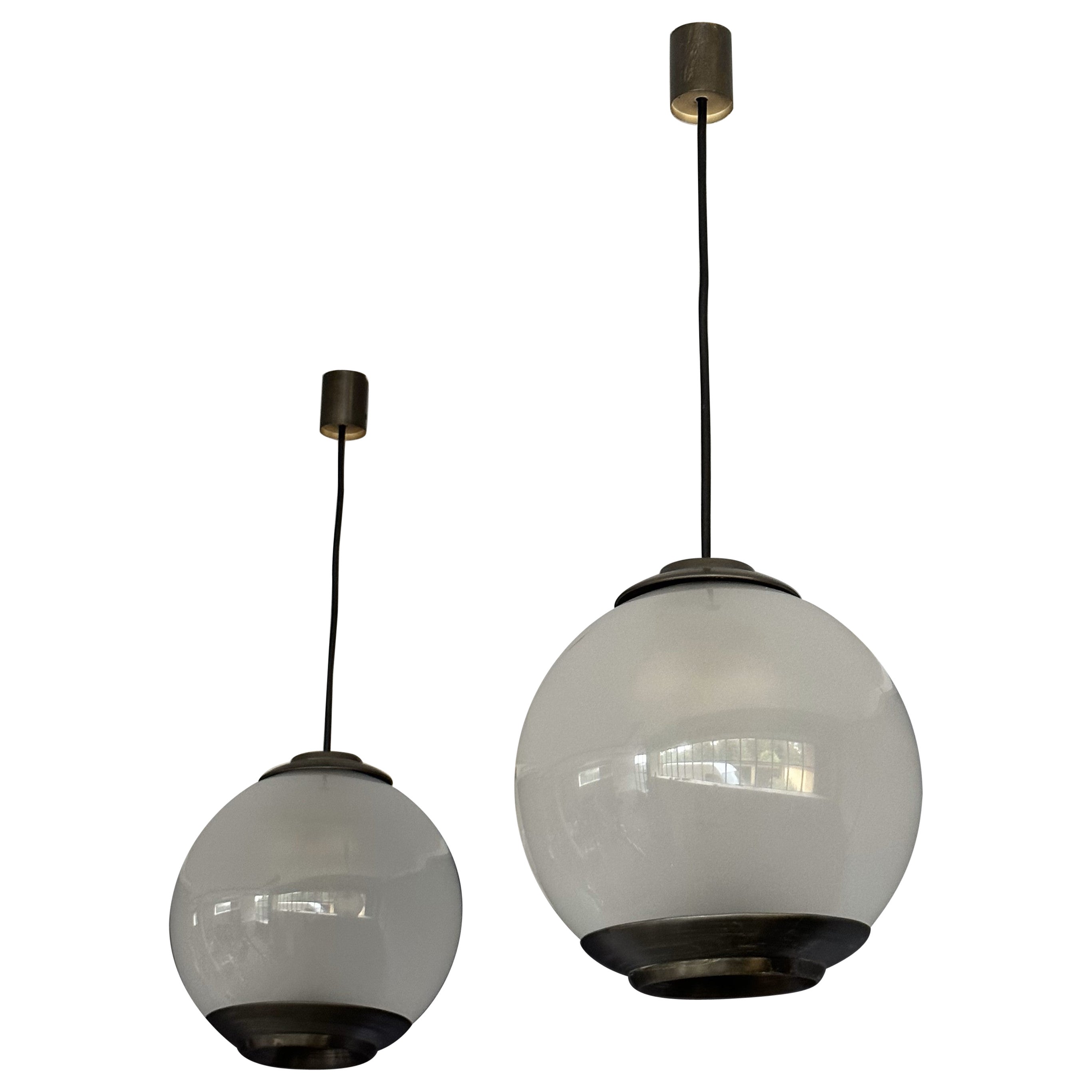 set of 2Chandeliers and Pendants 'Pallone' by Luigi Caccia Dominioni for Azucena For Sale