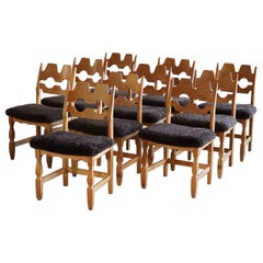 Ensemble de 10 chaises Henning Kjærnulf "Razorblade" en Oak et Lambswool, 1960s