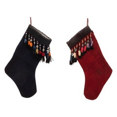 Double Sided Christmas Stockings Made from Vintage Perde Cover Fragments